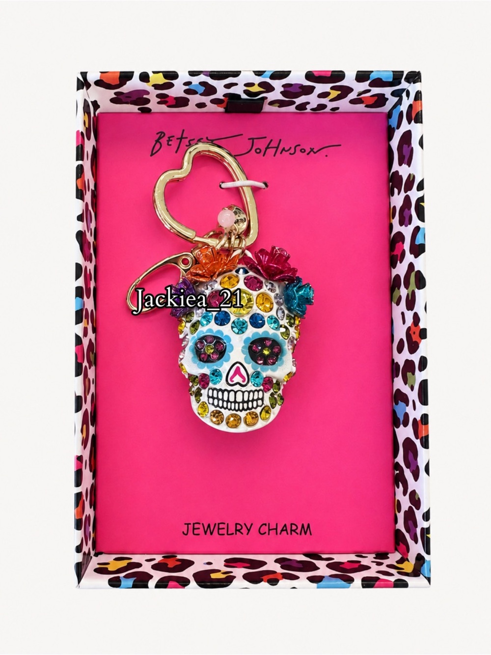 Betsey Johnson Multicolor Crystal Floral Sugar Skull Key & Bag Charm